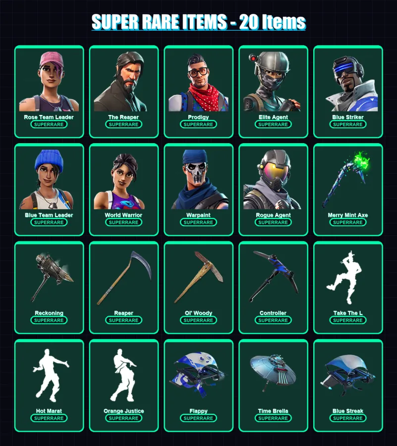 [PC/XBOX] | Rose Team Leader | The Reaper | Prodigy | Elite Agent | Blue Striker | 192 skin | 153 pickaxe | 123 emote | 137 glider | Lv1859