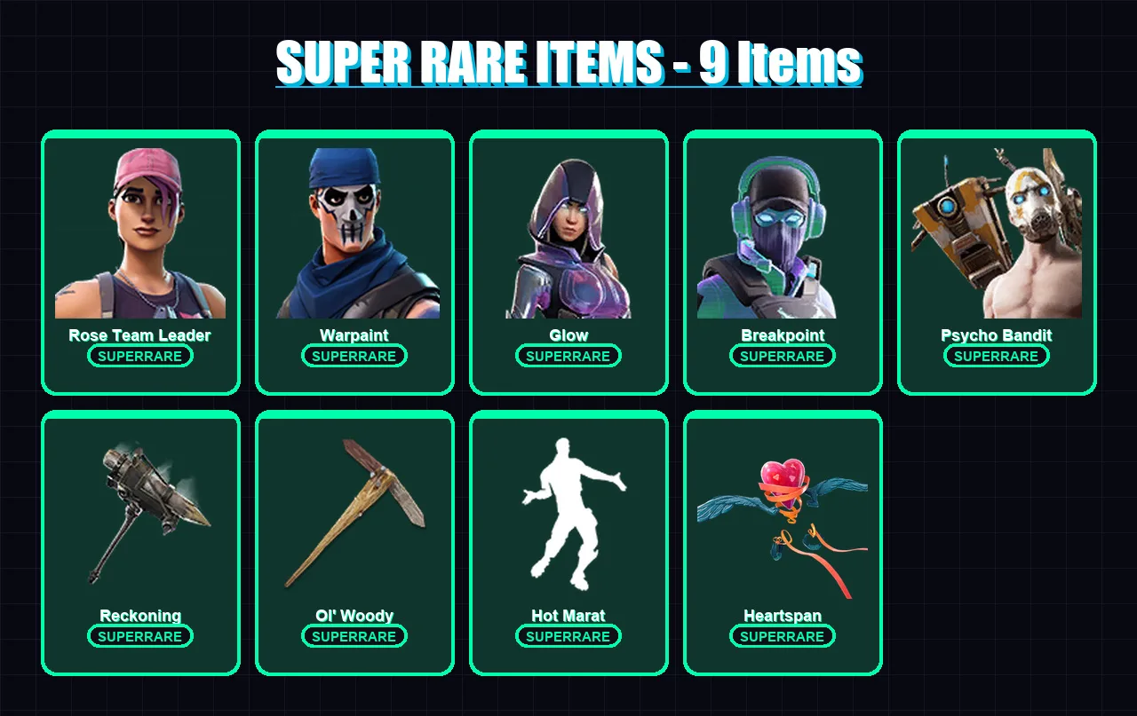 [PC/XBOX/PSN] | Rose Team Leader | Warpaint | Glow | Breakpoint | Psycho Bandit | 82 skin | 84 pickaxe | 93 emote | 75 glider | Lv800