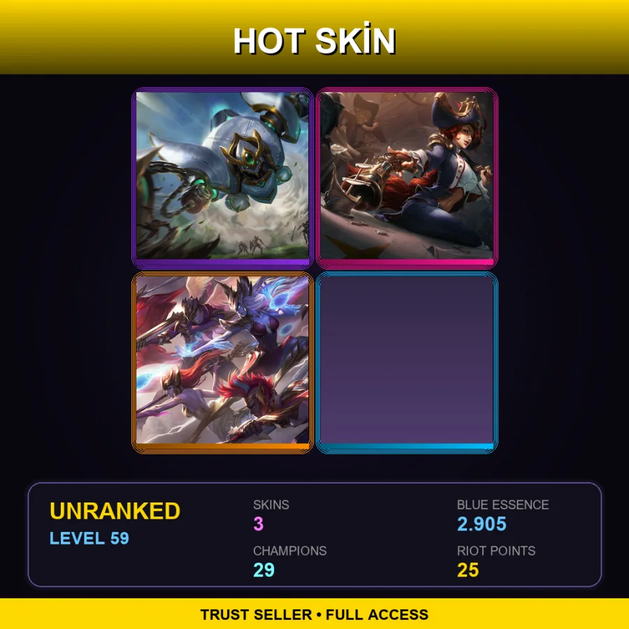 OCE | Lv59 | Unranked | 3 Skin | 29 Champ — LoL account