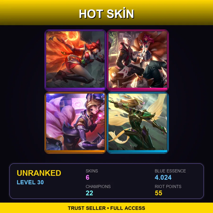 RU | Lv30 | Unranked | 6 Skin | 22 Champ