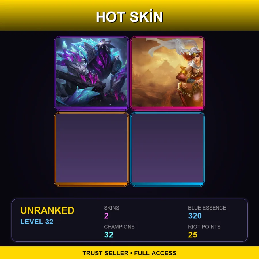 OCE | Lv32 | Unranked | 2 Skin | 32 Champ — Unranked / Smurf League of Legends