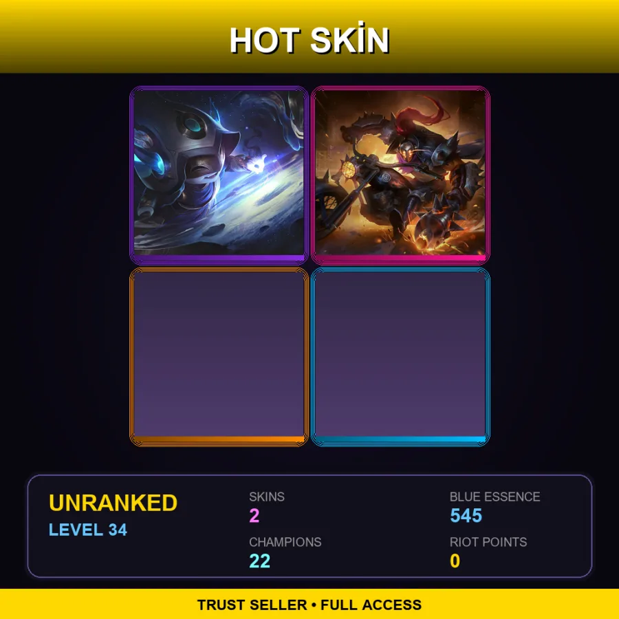 LAS | Cosmic Enchantress Lulu | Vandal Jax | 2 Skin | 22 Champ | Lv34