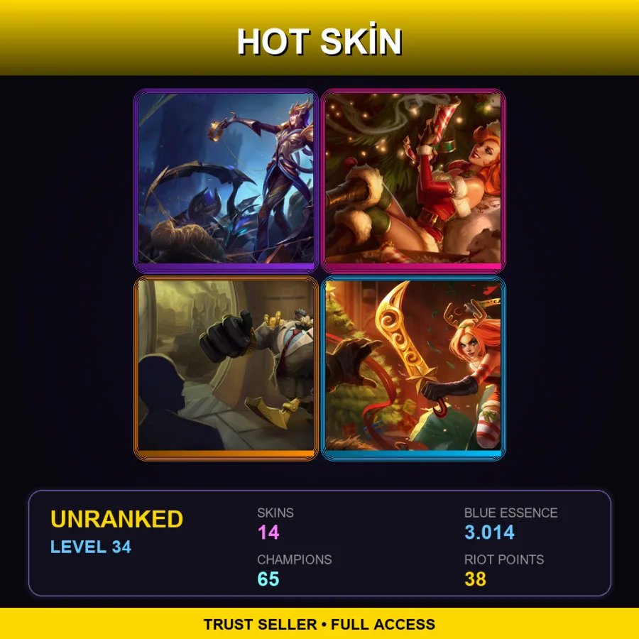 NA | Lv34 | Unranked | 14 Skin | 65 Champ — LoL account