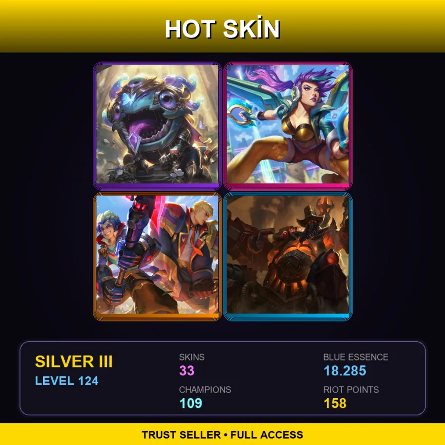 NA | Victorious Kog'Maw | Arcade Kai'Sa | Battle Academia Garen | High Noon Urgot | 33 Skin | 109 Champ | Silver III | Lv124