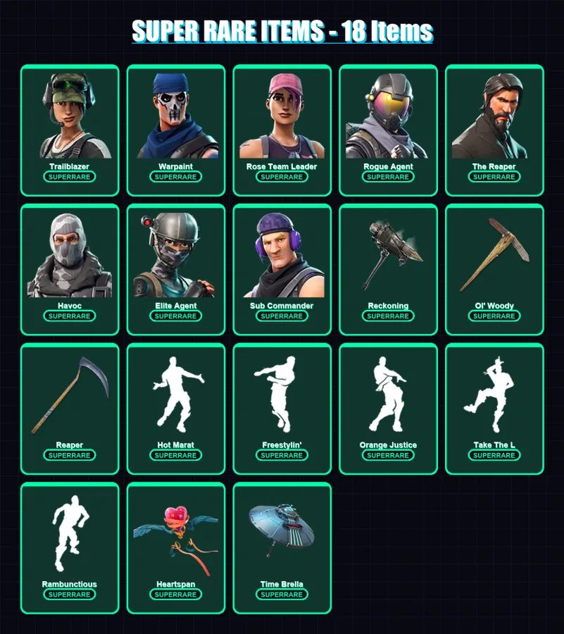 [PC/PSN] | Trailblazer | Warpaint | Rose Team Leader | Rogue Agent | The Reaper | 87 skin | 90 pickaxe | 98 emote | 99 glider | Lv1431 — Fortnite account
