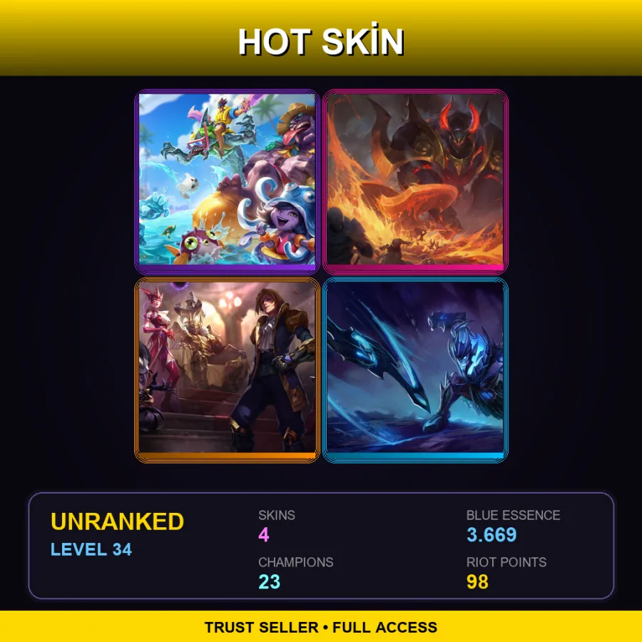 EUW | Lv34 | Unranked | 4 Skin | 23 Champ — LoL account