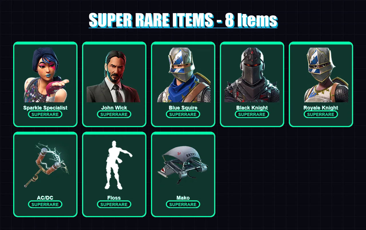 [PC/XBOX/PSN] | Sparkle Specialist | John Wick | Blue Squire | Black Knight | Royale Knight | 59 skin | 68 pickaxe | 75 emote | 62 glider | Lv1024