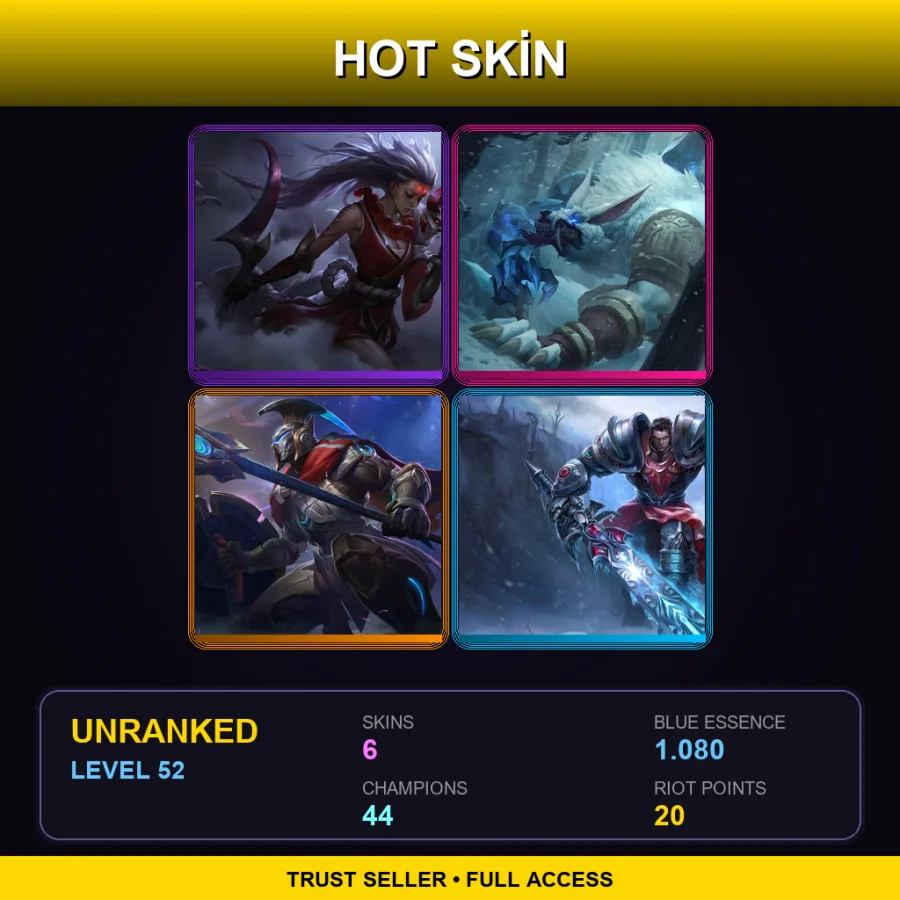 EUNE | Lv52 | Unranked | 6 Skin | 44 Champ — LoL account