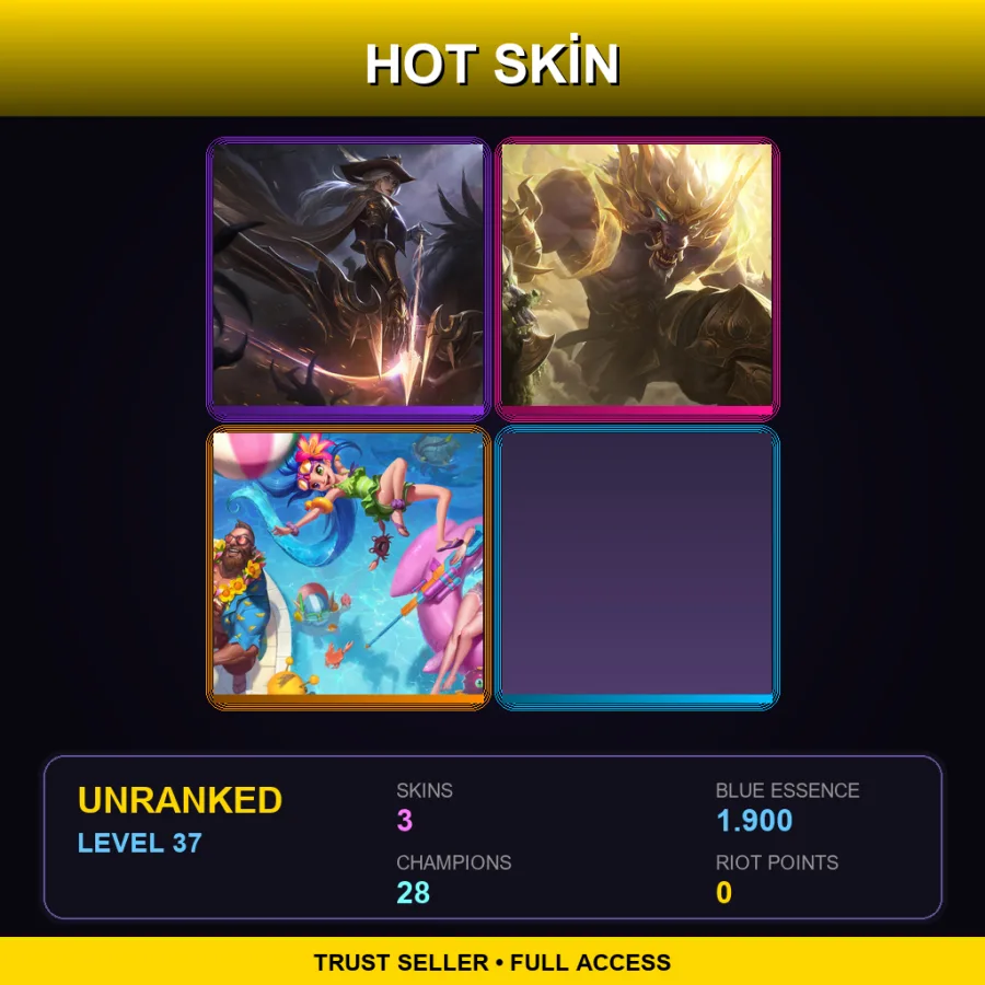 EUNE | Lv37 | Unranked | 3 Skin | 28 Champ — LoL account