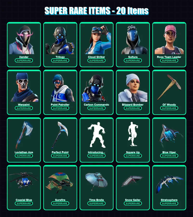 [PC/XBOX/PSN] | Xander | Trilogy | Cloud Striker | Sultura | Rose Team Leader | 150 skin | 186 pickaxe | 125 emote | 143 glider | Lv2075
