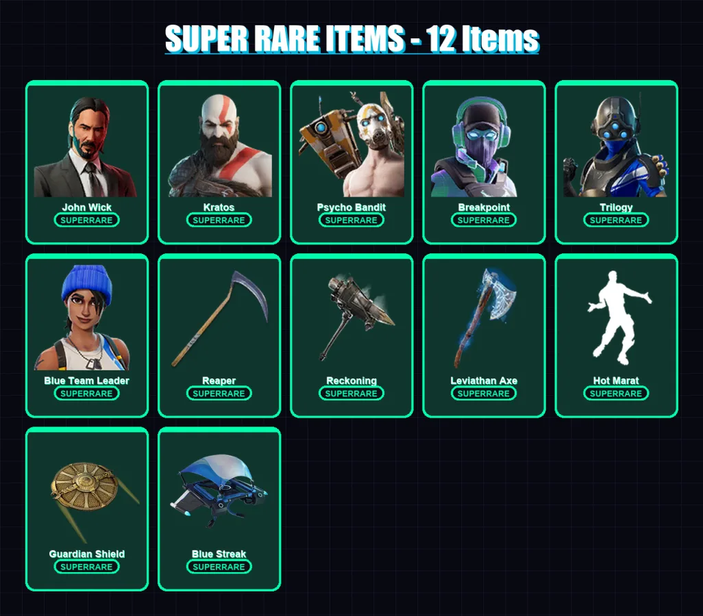 [PC/XBOX/PSN] | John Wick | Kratos | Psycho Bandit | Breakpoint | Trilogy | 294 skin | 259 pickaxe | 205 emote | 157 glider | Lv2485