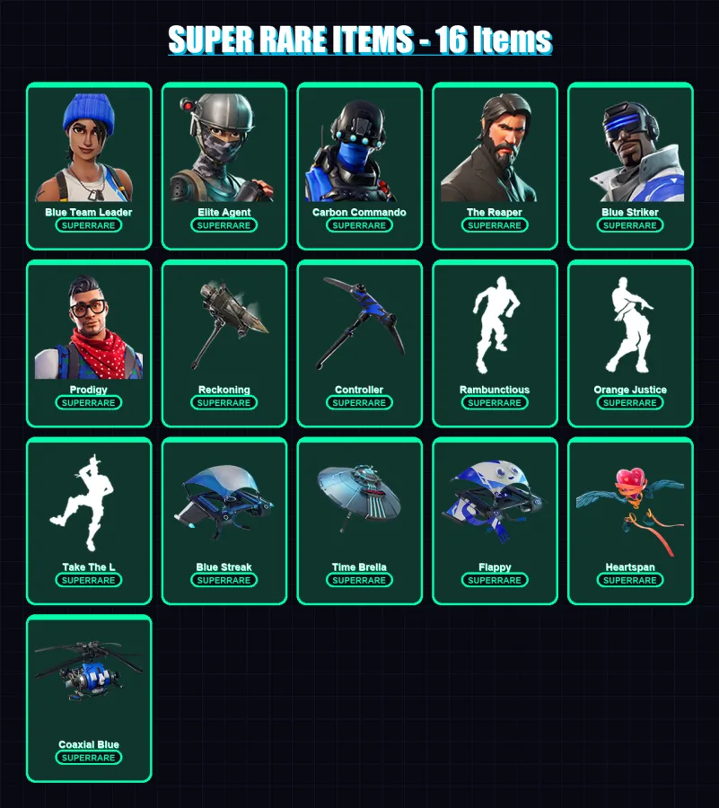 [PS4/PS5/XBOX/PC] | Blue Team Leader | Elite Agent | Carbon Commando | The Reaper | Blue Striker | 71 skin | 55 pickaxe | 68 emote | 57 glider | Lv8