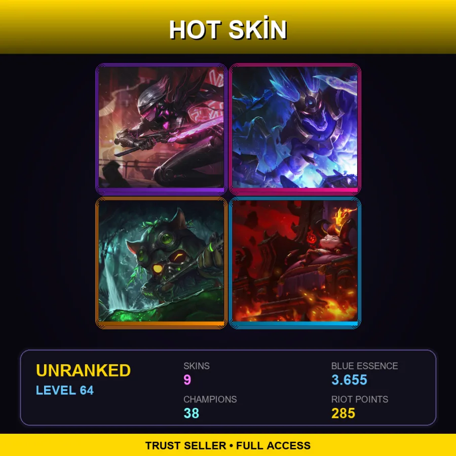 NA | Lv64 | Unranked | 9 Skin | 38 Champ — Riot Kayle