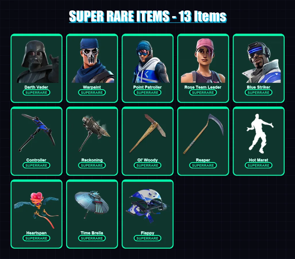 [PC/XBOX/PSN] | Darth Vader | Warpaint | Point Patroller | Rose Team Leader | Blue Striker | 139 skin | 197 pickaxe | 171 emote | 174 glider | Lv353