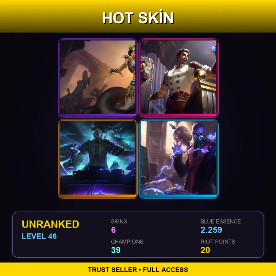 EUW | Lv46 | Unranked | 6 Skin | 39 Champ — LoL account