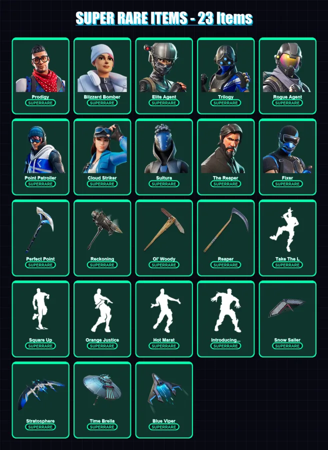 [PS4/PS5/XBOX/PC] | Prodigy | Blizzard Bomber | Elite Agent | Trilogy | Rogue Agent | 290 skin | 327 pickaxe | 261 emote | 245 glider | Lv4418
