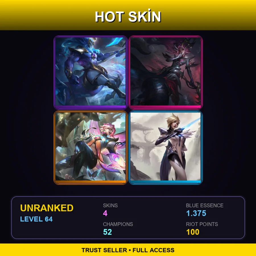 LAS | Lv64 | Unranked | 4 Skin | 52 Champ — LoL account