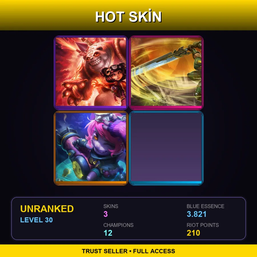 LAS | Lv30 | Unranked | 3 Skin | 12 Champ — LoL account