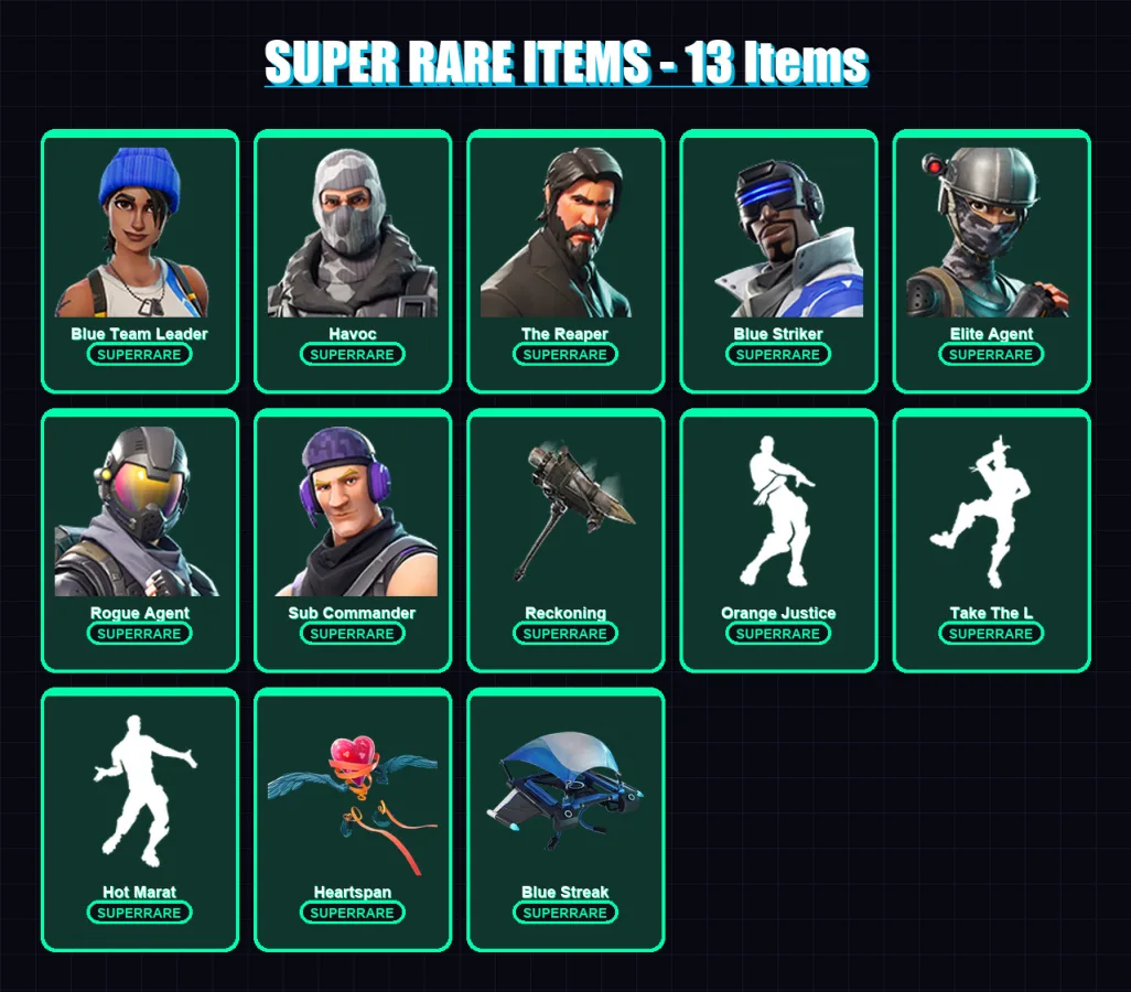 [PC/XBOX] | Blue Team Leader | Havoc | The Reaper | Blue Striker | Elite Agent | 79 skin | 45 pickaxe | 71 emote | 57 glider | Lv829