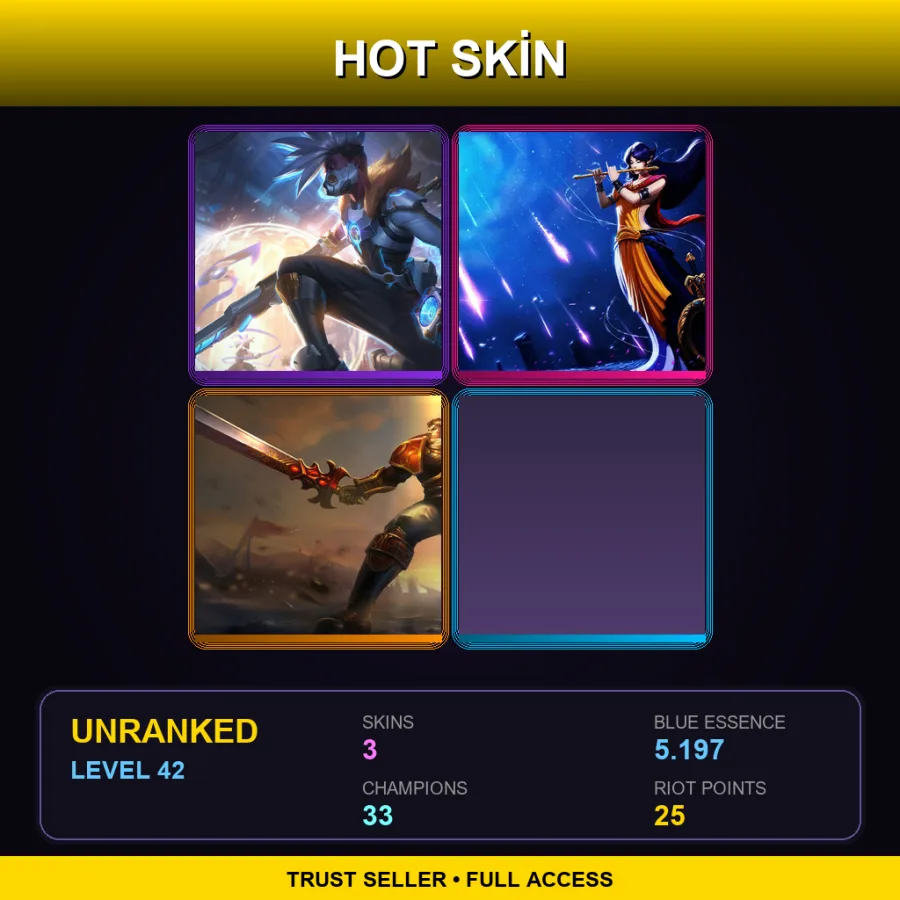 LAN | Lv42 | Unranked | 3 Skin | 33 Champ — LoL account