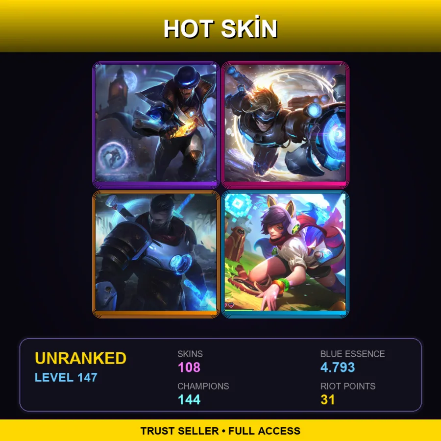EUW | Lv147 | Unranked | 108 Skin | 144 Champ — Redeemed Riven