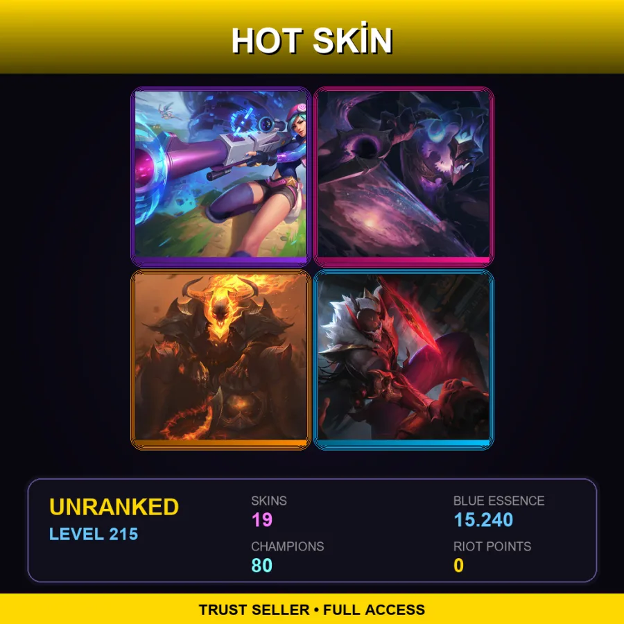 LAS | Lv215 | Unranked | 19 Skin | 80 Champ — LoL account