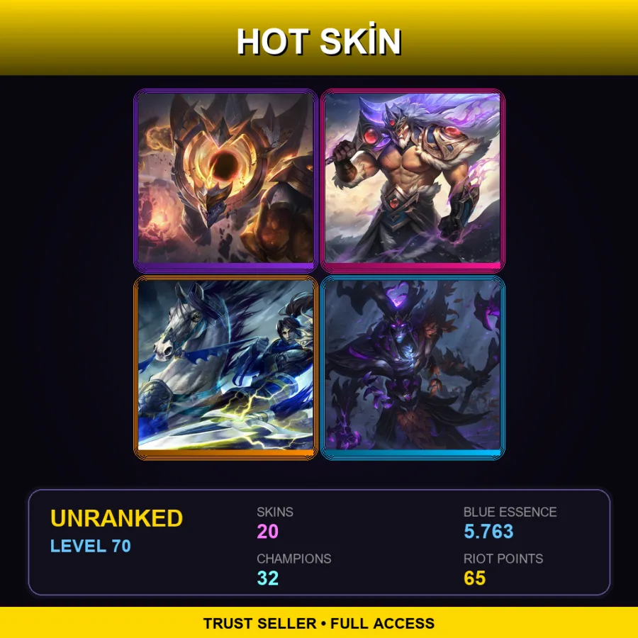 NA | Prestige Dark Star Malphite | Victorious Tryndamere | Warring Kingdoms Xin Zhao | Elderwood Karthus | 20 Skin | 32 Champ | Lv70