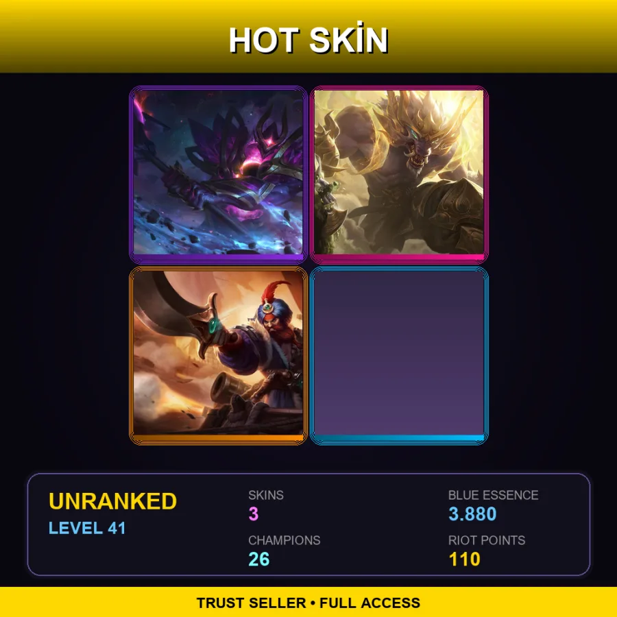LAN | Dark Star Mordekaiser | Lunar Guardian Warwick | Sultan Gangplank | 3 Skin | 26 Champ | Lv41