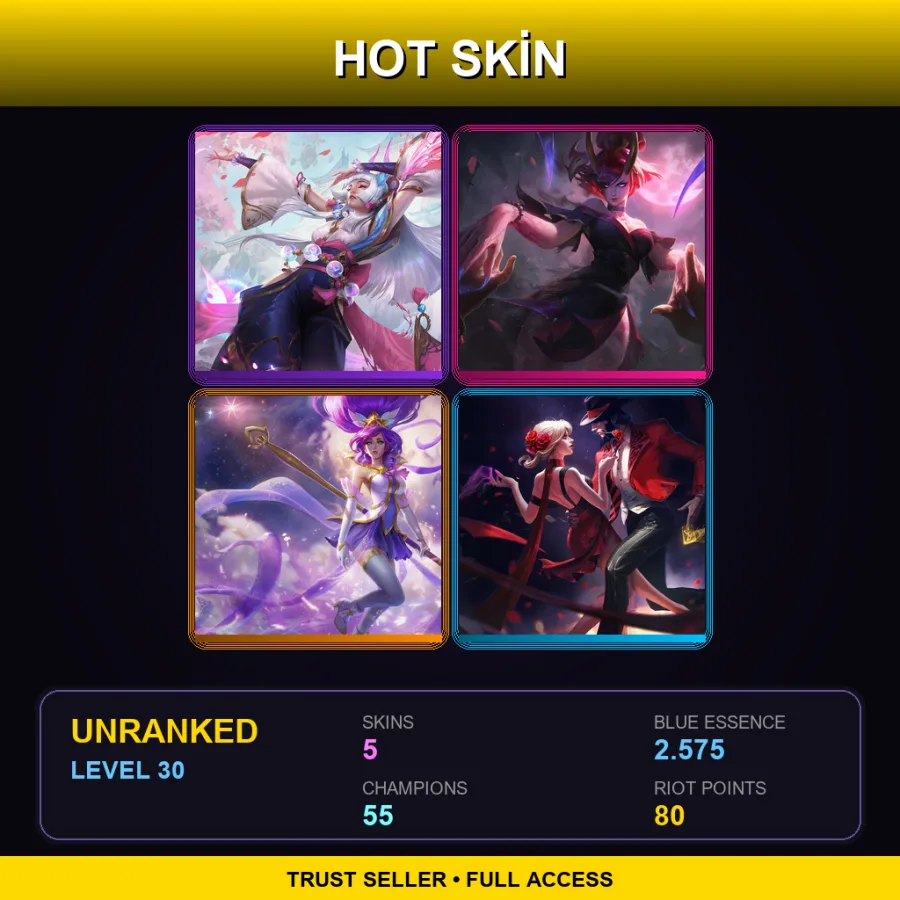 EUW | Lv30 | Unranked | 5 Skin | 55 Champ
