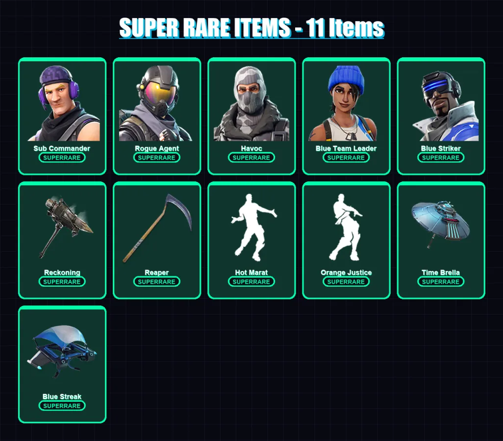 [PS4/PS5/XBOX/PC] | Sub Commander | Rogue Agent | Havoc | Blue Team Leader | Blue Striker | 84 skin | 127 pickaxe | 90 emote | 114 glider | Lv1385