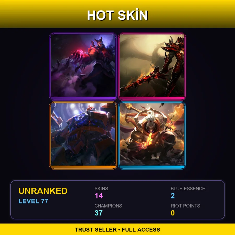LAS | Lv77 | Unranked | 14 Skin | 37 Champ — LoL account