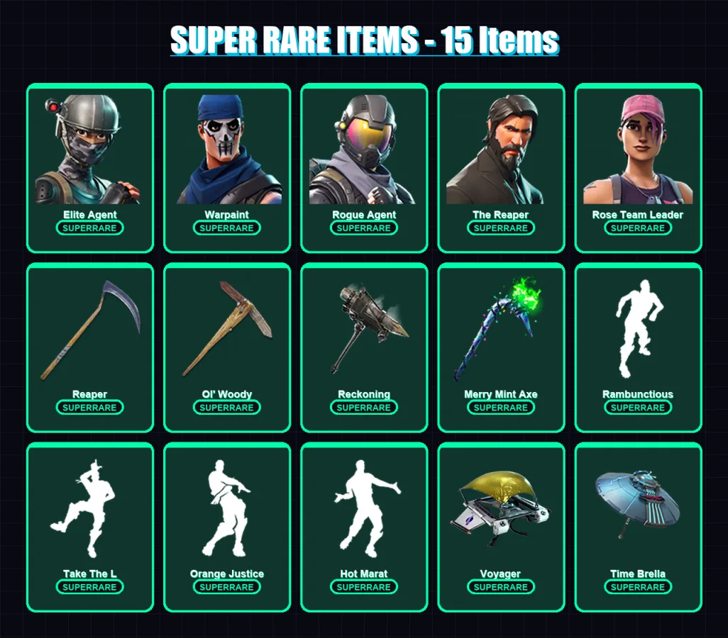 [PC/PSN] | Elite Agent | Warpaint | Rogue Agent | The Reaper | Rose Team Leader | 97 skin | 88 pickaxe | 113 emote | 101 glider | Lv1744
