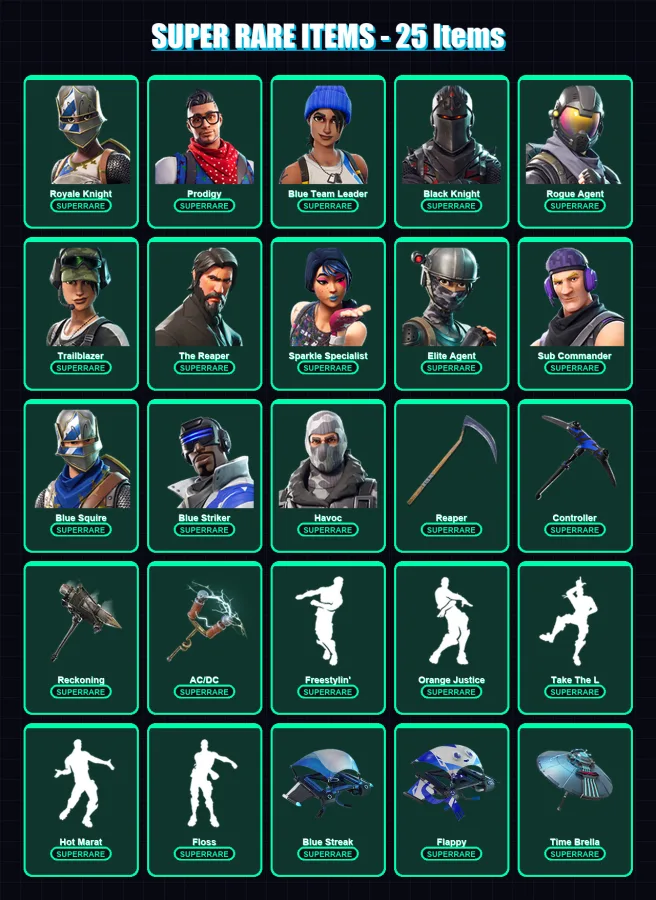 [PS4/PS5/XBOX/PC] | Royale Knight | Prodigy | Blue Team Leader | Black Knight | Rogue Agent | 55 skin | 45 pickaxe | 53 emote | 50 glider | Lv682