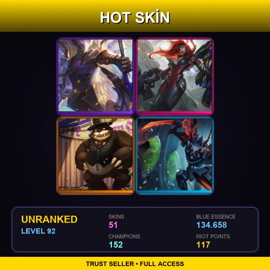 EUNE | Lv92 | Unranked | 51 Skin | 152 Champ