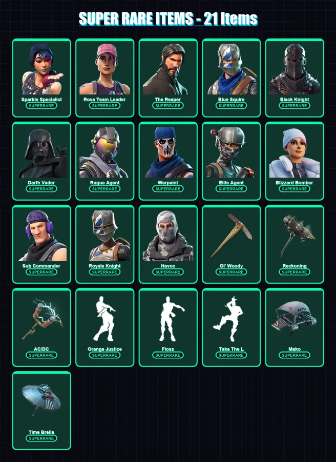 [PC] | Sparkle Specialist | Rose Team Leader | The Reaper | Blue Squire | Black Knight | 87 skin | 89 pickaxe | 72 emote | 79 glider | Lv1007 — Fortnite account