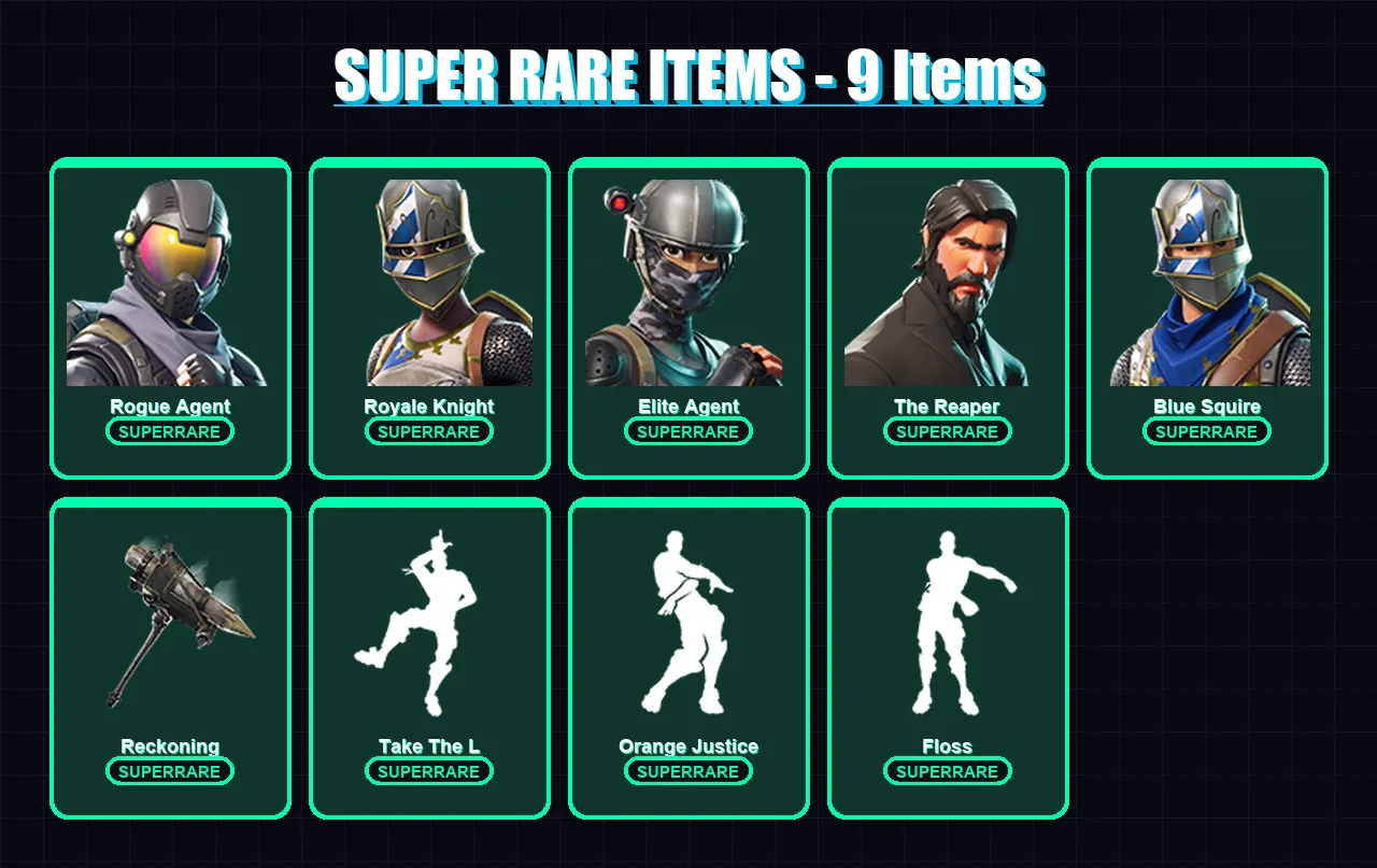 [PC/PSN] | Rogue Agent | Royale Knight | Elite Agent | The Reaper | Blue Squire | 37 skin | 39 pickaxe | 51 emote | 51 glider | Lv757 — Fortnite account