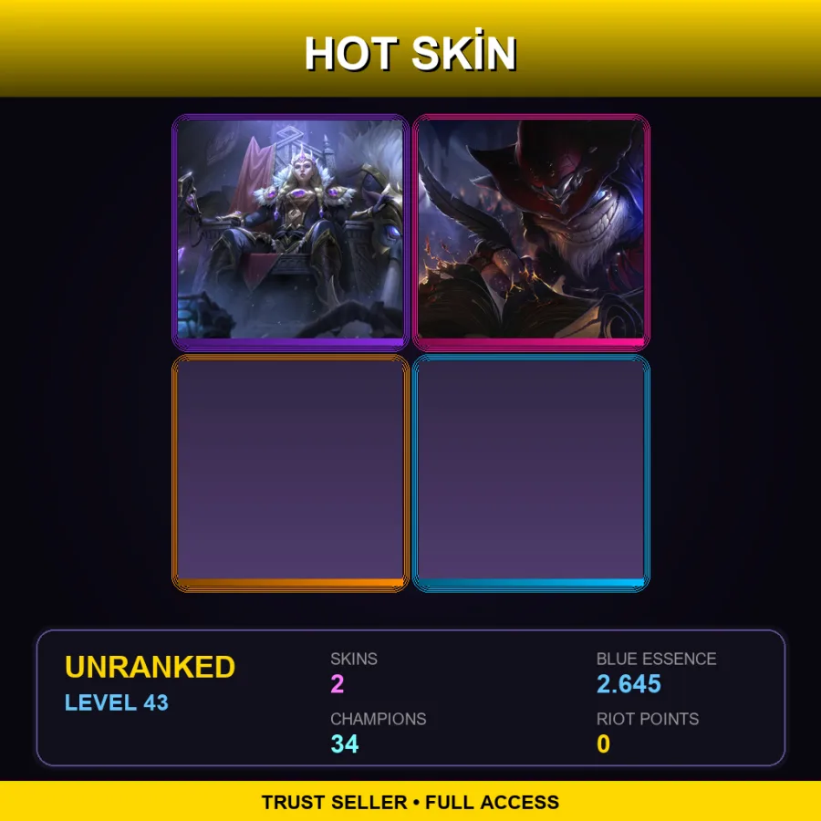 EUW | Lv43 | Unranked | 2 Skin | 34 Champ — LoL account