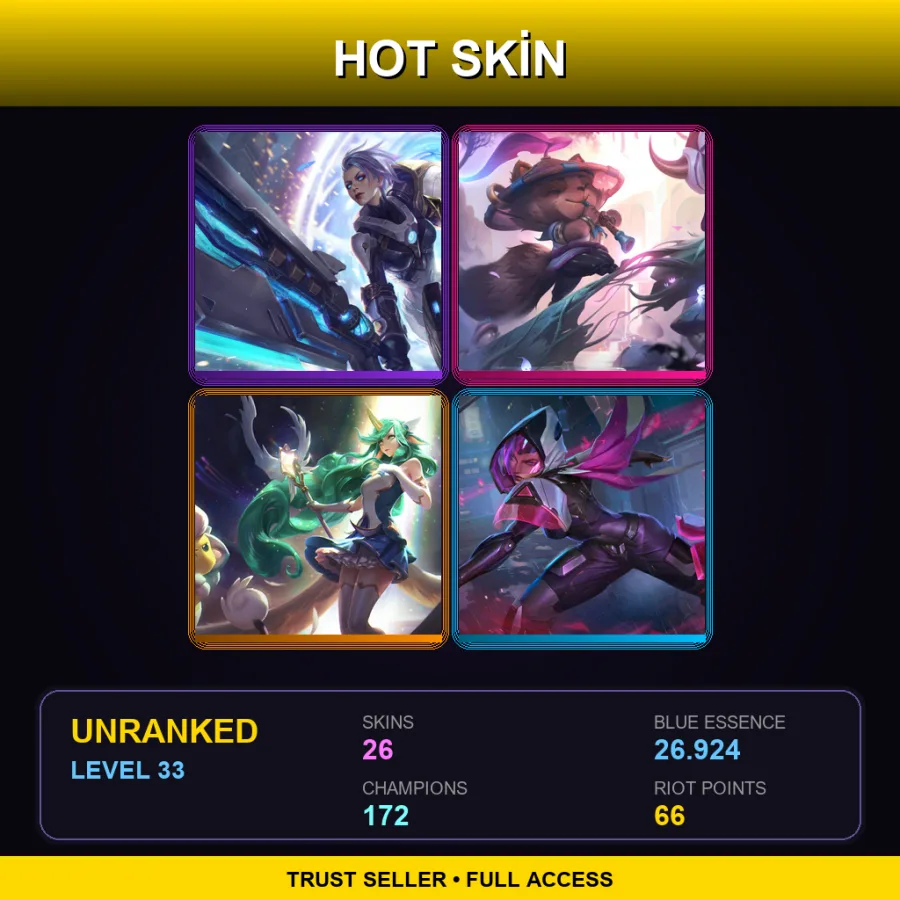 VN | Lv33 | Unranked | 26 Skin | 172 Champ — LoL account