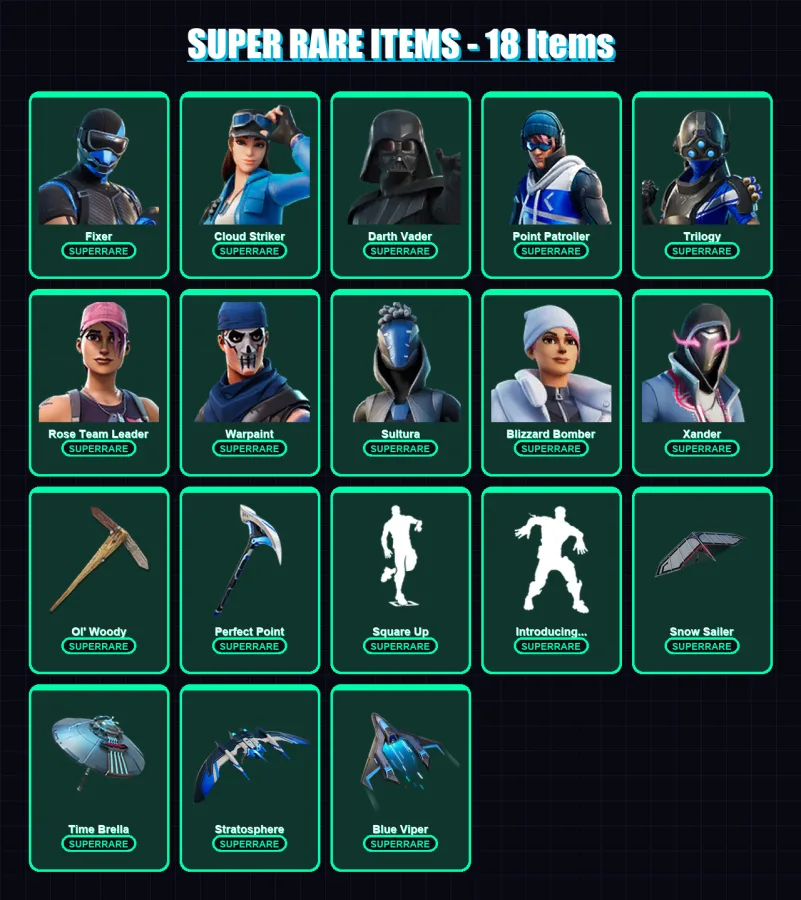[PS4/PS5/XBOX/PC] | Fixer | Cloud Striker | Darth Vader | Point Patroller | Trilogy | 160 skin | 186 pickaxe | 158 emote | 167 glider | Lv2132