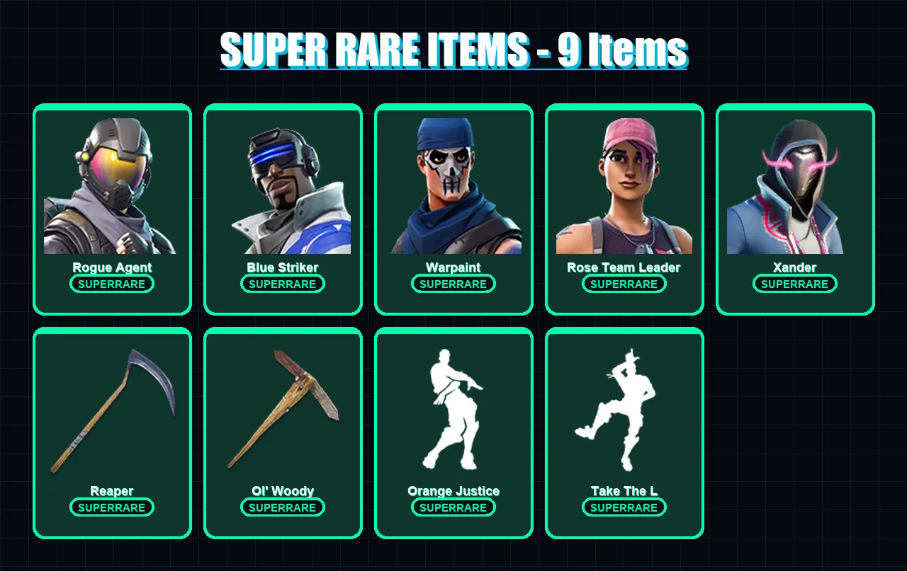 [PC/XBOX/PSN] | Rogue Agent | Blue Striker | Warpaint | Rose Team Leader | Xander | 82 skin | 95 pickaxe | 62 emote | 72 glider | Lv1152