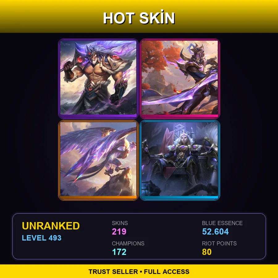 VN | Lv493 | Unranked | 219 Skin | 172 Champ — LoL account