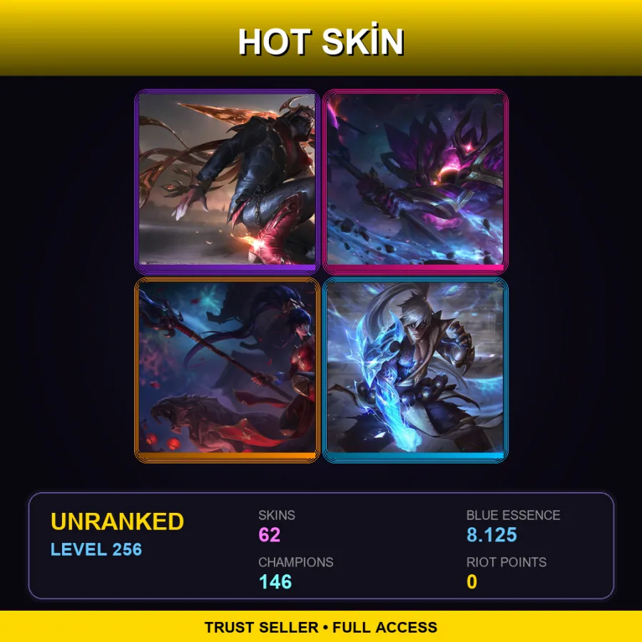 EUW | Prestige High Noon Talon | Dark Star Mordekaiser | Warring Kingdoms Nidalee | Storm Dragon Lee Sin | 62 Skin | 146 Champ | Lv256