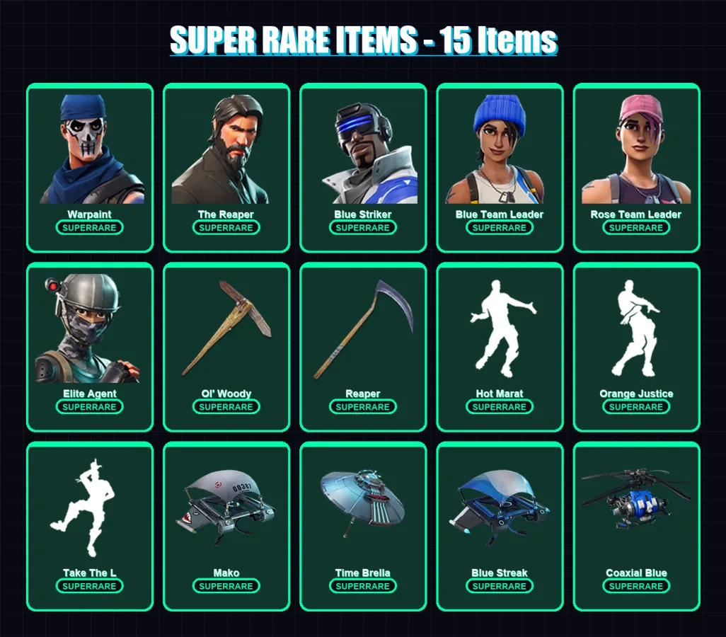 [PS4/PS5/XBOX/PC] | Warpaint | The Reaper | Blue Striker | Blue Team Leader | Rose Team Leader | 26 skin | 55 pickaxe | 47 emote | 59 glider | Lv893