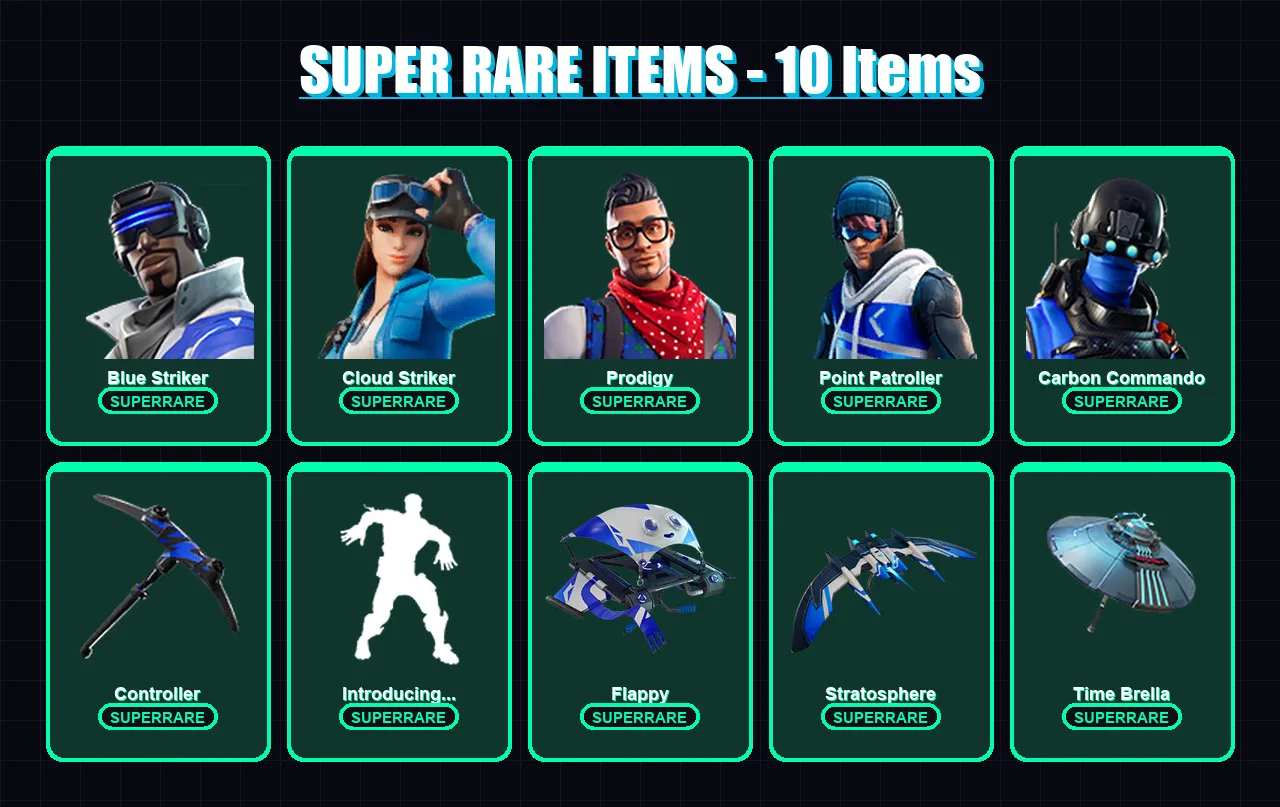 [PS4/PS5/XBOX/PC] | Blue Striker | Cloud Striker | Prodigy | Point Patroller | Carbon Commando | 27 skin | 47 pickaxe | 40 emote | 55 glider | Lv804 — Fortnite account