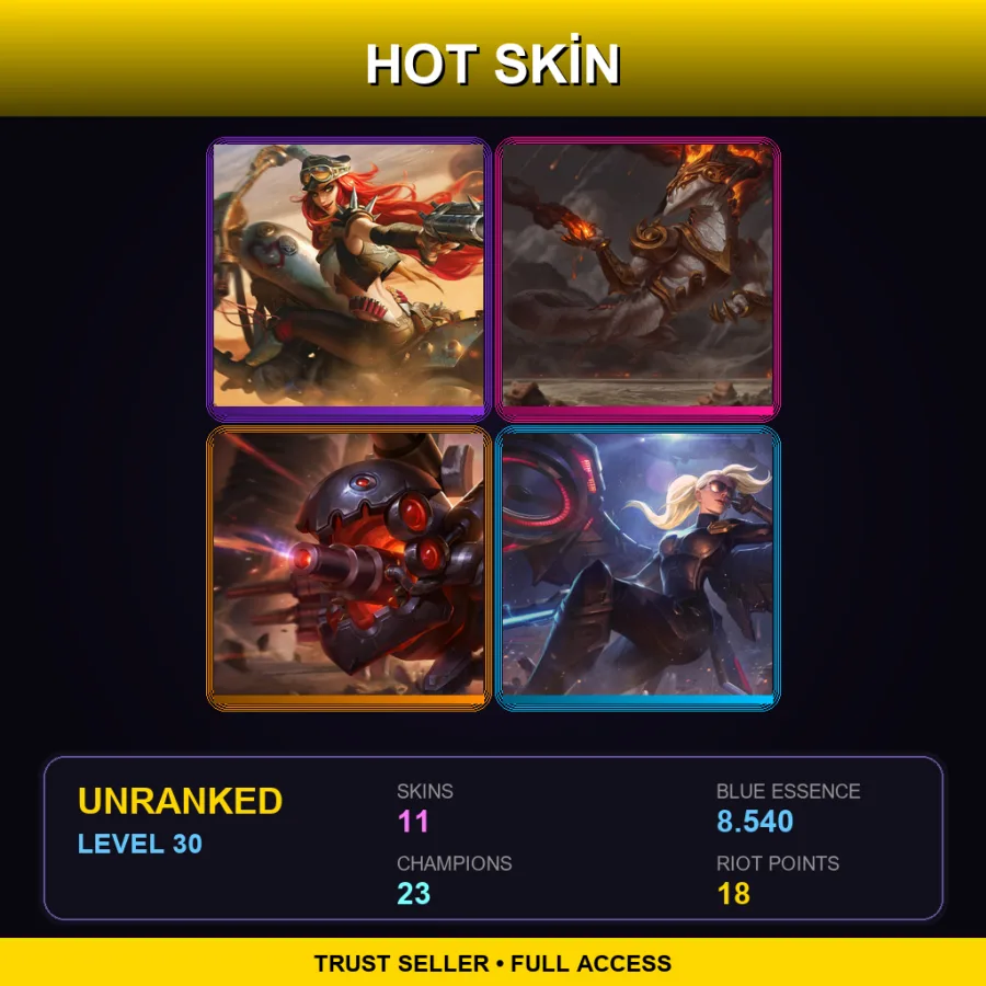 EUW | Road Warrior Miss Fortune | Ashen Lord Aurelion Sol | Battlecast Kog'Maw | Riot Kayle | 11 Skin | 23 Champ | Lv30
