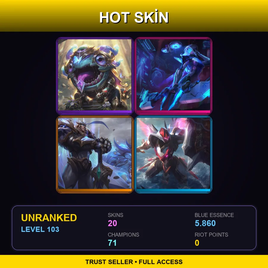LAN | Lv103 | Unranked | 20 Skin | 71 Champ — LoL account