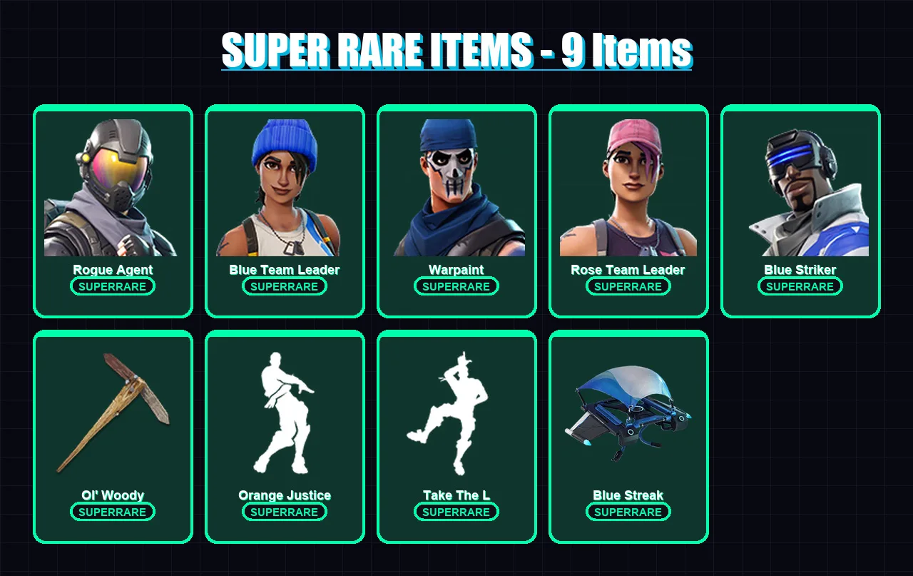 [PC/XBOX] | Rogue Agent | Blue Team Leader | Warpaint | Rose Team Leader | Blue Striker | 30 skin | 15 pickaxe | 21 emote | 21 glider | Lv176