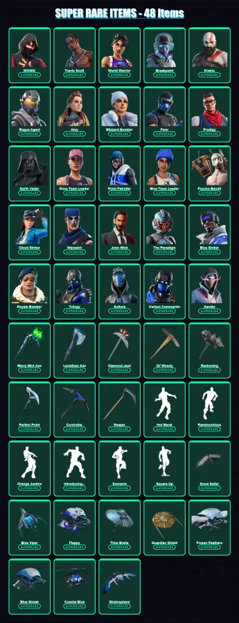 [PC/XBOX/PSN] | IKONIK | Travis Scott | World Warrior | Breakpoint | Kratos | 927 skin | 762 pickaxe | 689 emote | 388 glider | Lv5039