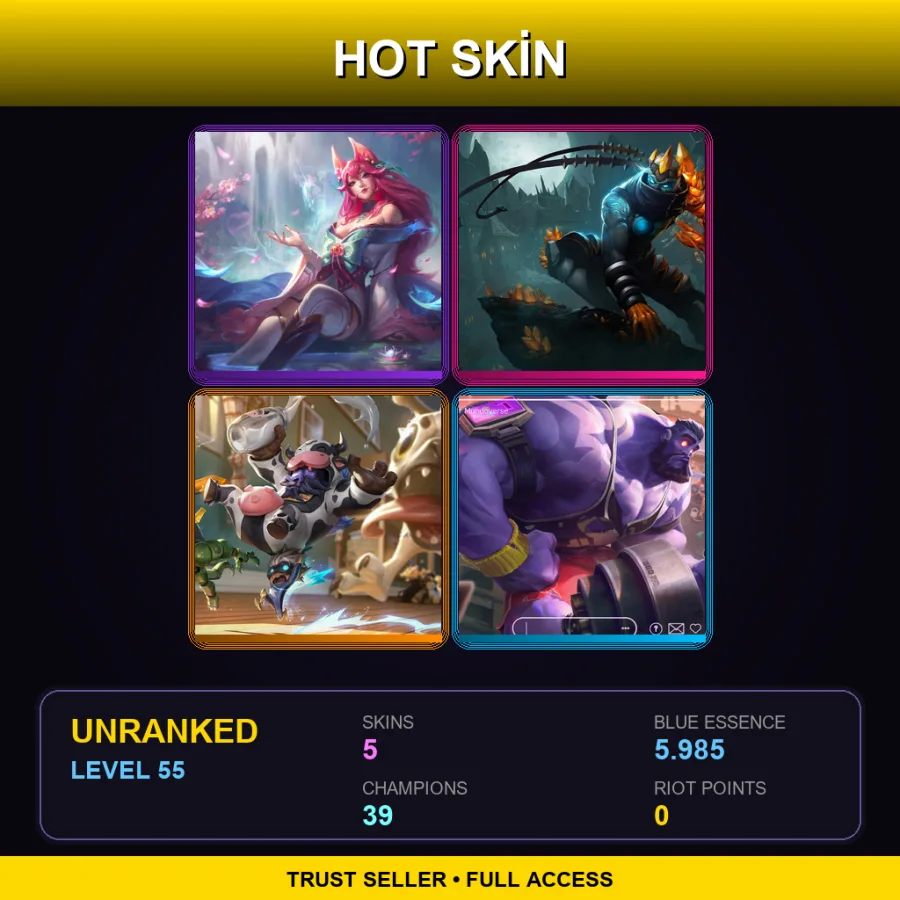 EUW | Lv55 | Unranked | 5 Skin | 39 Champ — LoL account