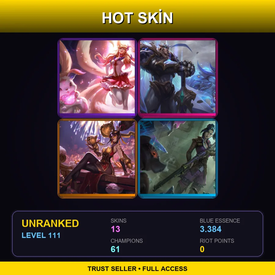LAN | Lv111 | Unranked | 13 Skin | 61 Champ — LoL account